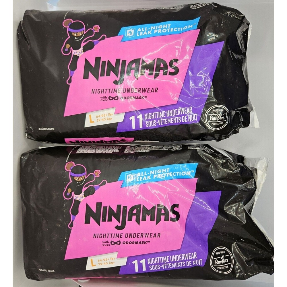 Ninjamas Girls' Nighttime Underwear Bedwetting Disposable Larg 64-96 LBS 2 Packs